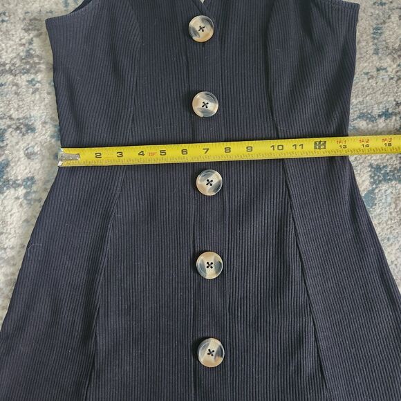 ASOS Design Sleeveless Con Dress V Neck Ribbed Mini Tank In Black Size 2 Buttons - Picture 6 of 9